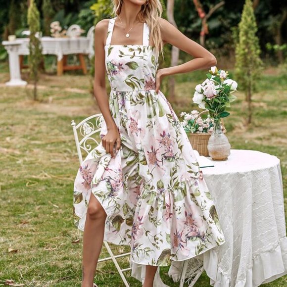 CottageCore FLoral Print Maxi Dress Pink - Picture 4 of 13